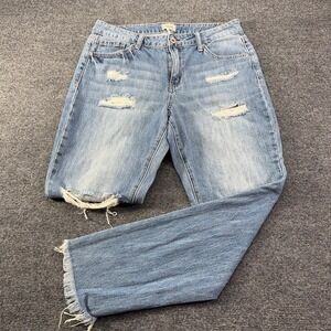 A2 Jeans by S.A. Jeans Distressed Raw Step Hem Straight Leg Denim Blue Size S